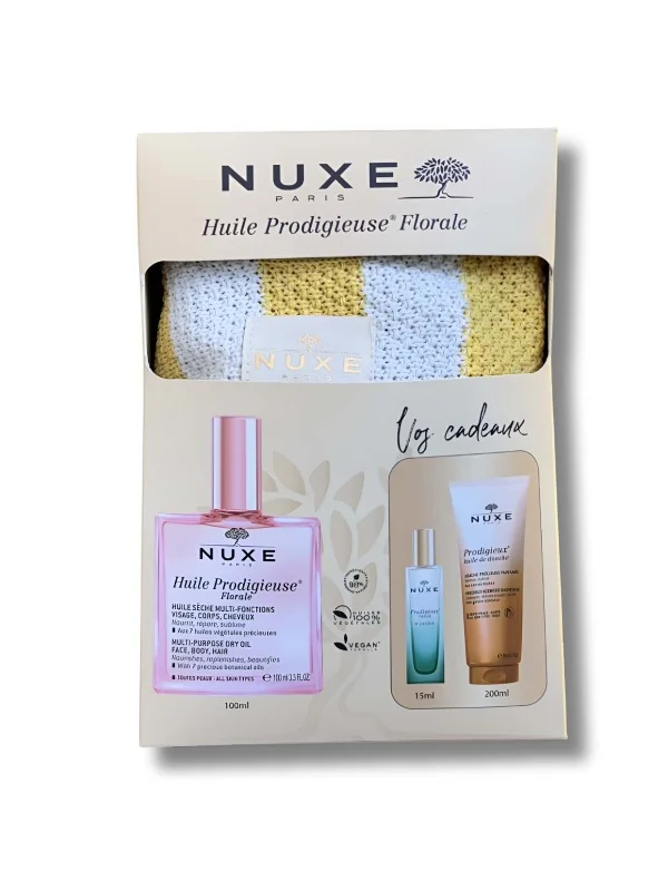 NUXE - HUILE PRODIGIEUSE FLORALE 100ML+ PRODIGIEUX HUILE DE DOUCHE 200ML + PARFUM NEROLI 15ML ET SAC DE PLAGE OFFERTS