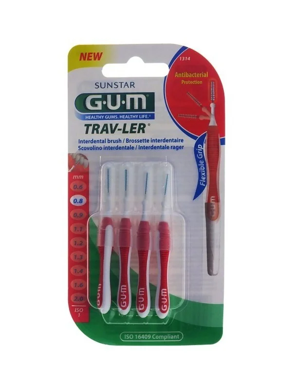 GUM BROSSETTES 1314 TRAV-LER 4 BROSSETTES DE VOYAGE 0.8MM