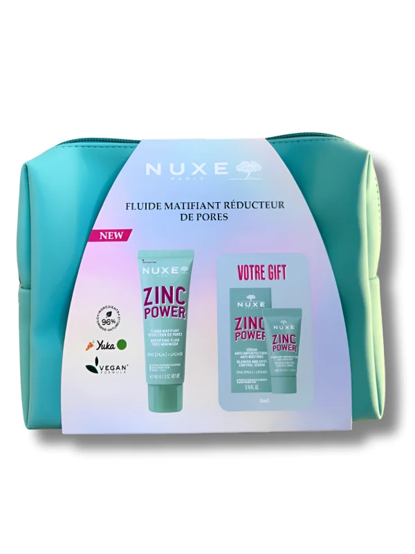 NUXE ZINC POWER - FLUIDE MATIFIANT REDUCTEUR DE PORES 40ML + SERUM ANTI IMPERFECTIONS 5ML OFFERT + TROUSSE OFFERTE